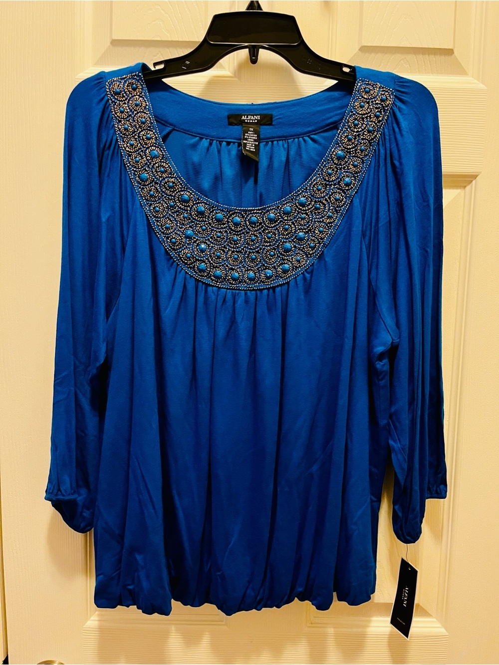 Alfani Royal Blue Beaded Scoop-Neck Tunic
